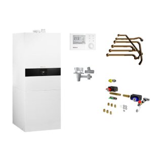 Buderus GB172i-17 kW T120 Gas-Brennwert-Kompaktheizzentrale Paket Logaplus W32, Rohrwendelspeicher 120 Liter, Bedieneinheit RC310, Anschluss seitlich - 7739617033