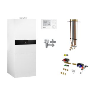 Buderus GB172i-17 kW T120 Gas-Brennwert-Kompaktheizzentrale Paket Logaplus W32, Rohrwendelspeicher 120 Liter, Bedieneinheit RC310, Anschluss oben - 7739617034