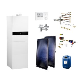 Buderus GB172i-17 kW T210SR Gas-Brennwert-Kompaktheizzentrale Paket Logasys SL109, Schichtenladespeicher 210 Liter, 2x Solarkollektor SKN4.0, Bedieneinheit RC310, Anschluss seitlich - 7739617081