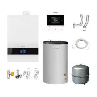 Buderus GB192i.2-15 kW Gas-Brennwert Paket Logaplus W50, Warmwasserspeicher S120, Bedieneinheit BC400, Fernbedienung RC220, MAG 35 Liter, weiß - 7739621187