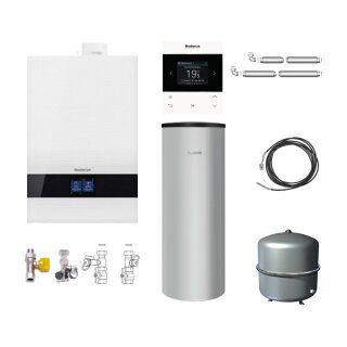 Buderus GB192i.2-15 kW Gas-Brennwert Paket Logaplus W50, Warmwasserspeicher SU200, Bedieneinheit BC400, Fernbedienung RC220, MAG 35 Liter, weiß - 7739621191