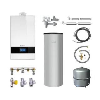 Buderus GB182i.2-35 kW WH Gas-Brennwert Paket Logaplus W42, mit Warmwasserspeicher SU200, Bedieneinheit BC400, 1 Heizkreis, weiß - 7739621350