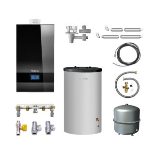 Buderus GB182i.2-15 kW H Gas-Brennwert Paket Logaplus W42, mit Warmwasserspeicher 
S120, Bedieneinheit BC400 und MAG 35 Liter, schwarz - 7739621355