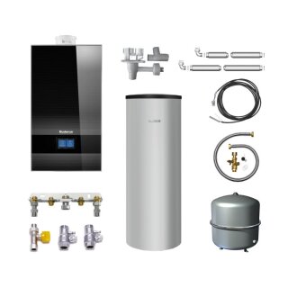 Buderus GB182i.2-15 kW H Gas-Brennwert Paket
 Logaplus W42, mit Warmwasserspeicher SU160, Bedieneinheit BC400 und MAG 35 Liter, schwarz - 7739621357